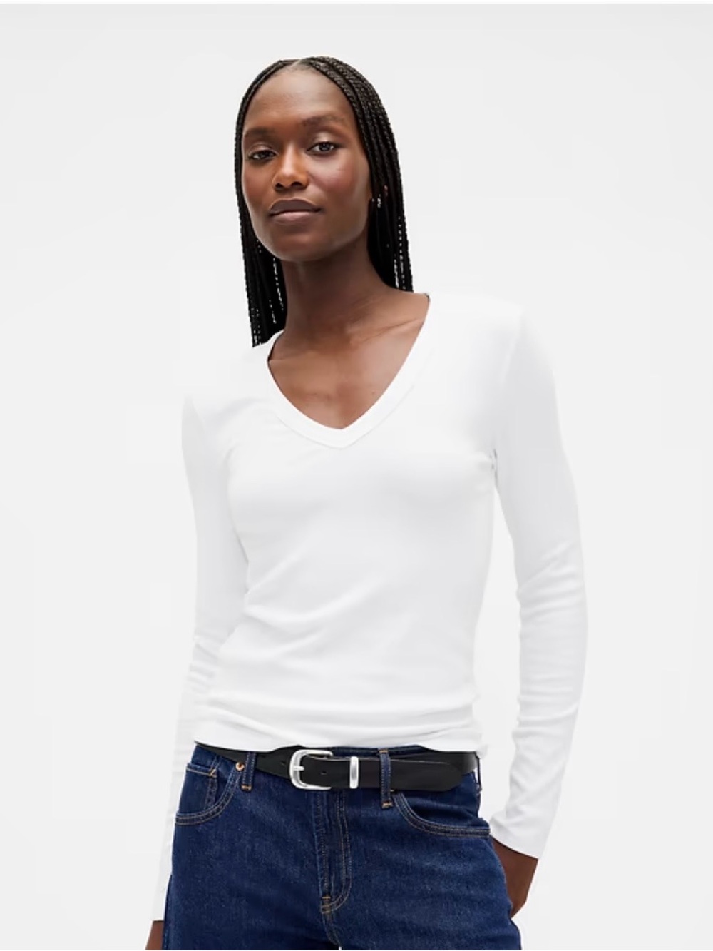GAP Women’s Long-Sleeve V-Neck Tee in White